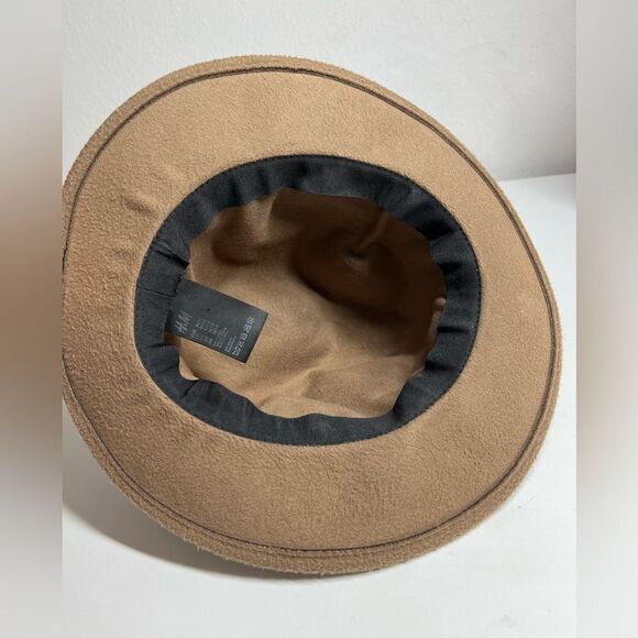 H&M Large Felt Flat Brim Fedora Winter Cap Wide Matching Hat Band Sz M/58 - Picture 4 of 7